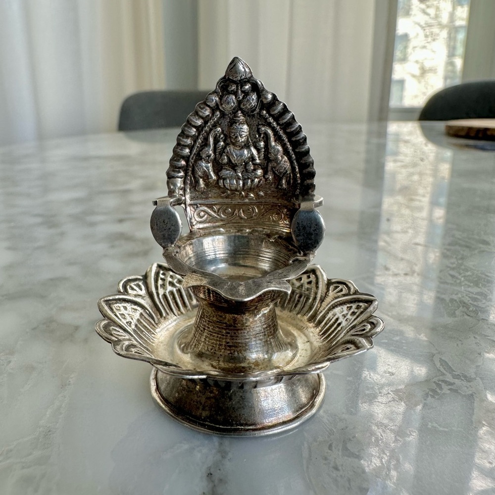 Traditional Pure Silver Indian Oil Lamp